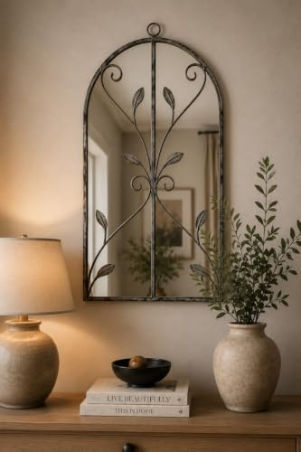 MirrorOutlet The Arcus Wandspiegel, konkreter Rahmen, modern, gewölbt, 80 x 46 cm, silberfarbenes Spiegelglas mit schwarzer Allwetter-Rückseite.