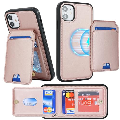 Coque Magnétique pour iPhone 12 Mini - Compatible avec MagSafe - Etui iPhone 12 Mini Portefeuille avec Porte Carte - Housse en Cuir Pochette de Portefeuille pour iPhone 12 Mini - Or Rose