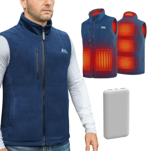 carwee Gilet chauffant polaire sans manche homme avec batterie externe incluse Veste Électrique 6 Zones de Chaleur (FR/ES, Alpha/lettres, S, Taille normale), Bleu
