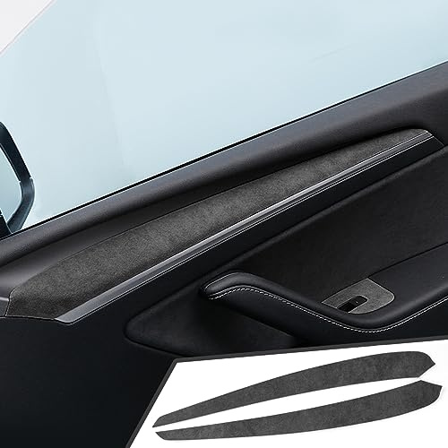 GZXinWei Black Alcantara Interior Inner Door Panel Trim Cover Sticker Styling Moulding for Tesla Model Y Model 3 2021-2023 Decorative Accessories