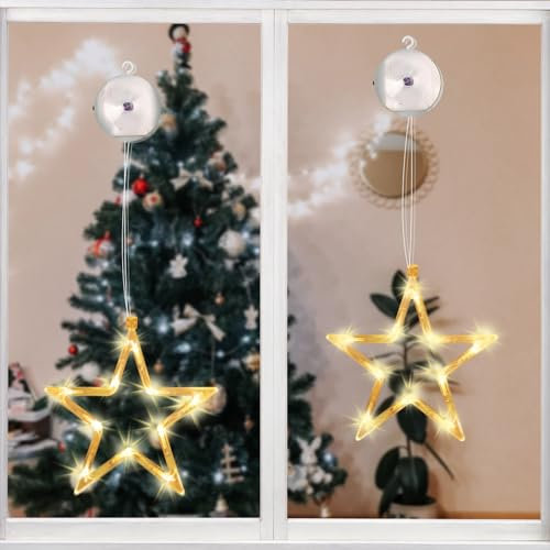 Liyade Weihnachtsbeleuchtung, 2 Stück 10LED Weihnachtsstern Beleuchtung, Led Stern Weihnachtsdeko Fenster, Warmweiß Weihnachtsstern Innen für Party Balkon Weihnachtsdeko
