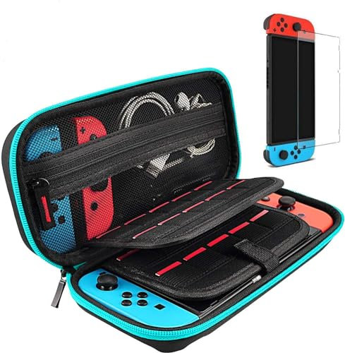 daydayup Switch Case and Tempered Glass Screen Protector Compatible with Nintendo Switch - Deluxe Hard Shell Travel Carrying Case, Pouch Case for Nintendo Switch Console & Accessories