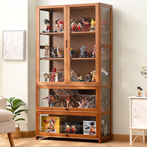 JSWHYBD Curio Vitrine Mit Acrylglastür Vitrine Im Wohnzimmer 3/5-stufige Vitrine, Vitrinen Aus Natürlichem Bambus Für Sammlerstücke Aufbewahrungsschrank Mit Hoher Kapazität, Starke Tragfähigkeit