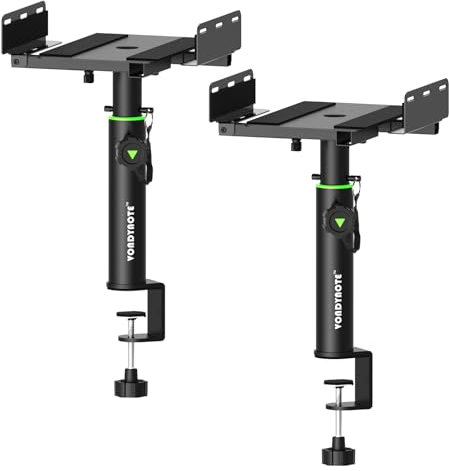 Vondynote Set of 2 Dual Side Clamping Studio Monitor Stands Short Desktop Clamp Speaker Stands Height Adjustable Extendable Top Plate Mounted by Screws