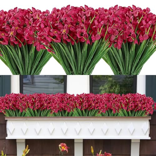 Famibay 12 Bündel Künstliche Blumen Balkon Kunstblumen Outdoor Wetterfest Künstliche Pflanze UV Beständig Plastik Pflanzen für Balkonkasten Garten Fenster Innen Außen