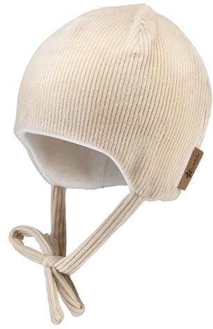 Sterntaler Beanie in Cord Optik Unisex - Baby und Kinder Mütze mit Ohrenklappen - gefüttert mit Baumwollfleece - Natur, 37