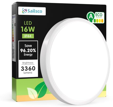 sailsco Deckenlampe LED Deckenleuchte Rund Klein Ø27cm-16W 3000K 3360LM IP44 Wasserfest Modern LED Badezimmer Lampe für Flur Schlafzimmer Balkon(Enthält energieeffiziente Lampenkugeln der Klasse A)