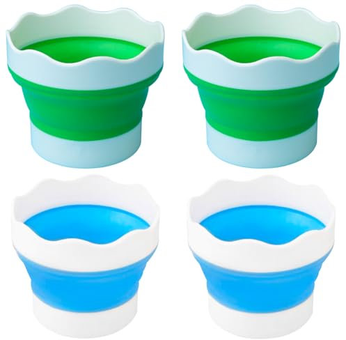 4 PCS Collapsible Paint Brush Washer Multifunctional Collapsible Bucket Foldable Water Cup Portable Silicone Washing Bucket Brush Holder Mini Foldable Washing Buckets for Watercolor Oil Painting