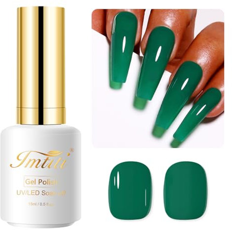 Imtiti Green Gel Nail Polish, 15ml Dark Emerald for Autumn Winter, Soak Off LED UV DIY Nail Art Starter, Manicure Salon Kit
