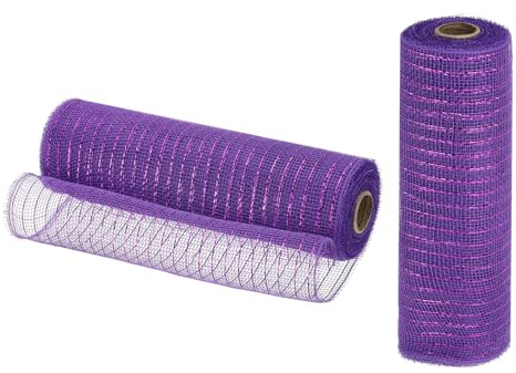 sourcing map Jute-Netzband, 25,4 cm x 9,2 m, PP, dekoratives Netzband, Wickelband, Bänder für Weihnachtskranz, Party, Dekoration, Basteln, Girlanden (lila mit violetter Folie, 2 Stück)