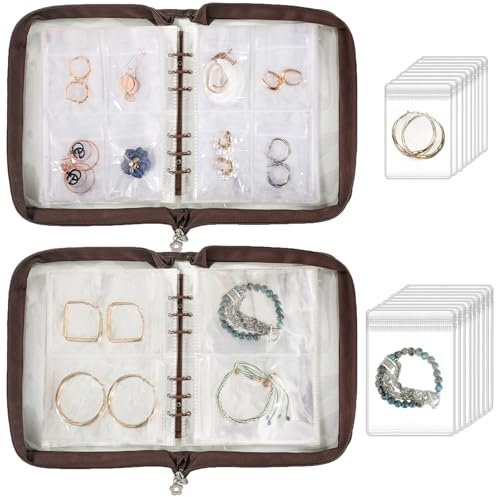 YAOION Jewelry organizer Book Transparent Earring Organizer Book travel jewelry Storage Book for Earrings Necklace Bracelet Ring, Brown
