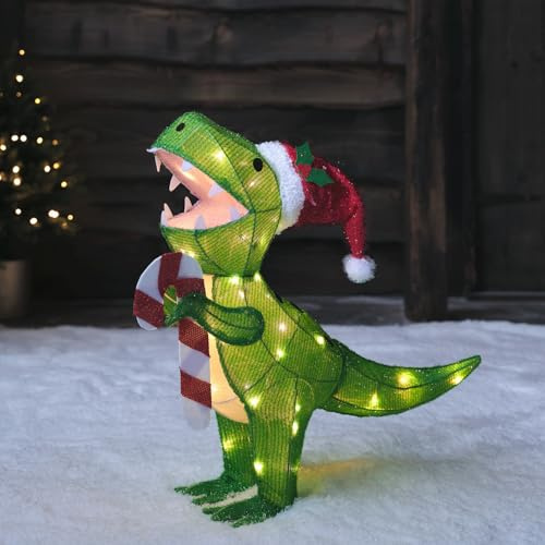 Lights4fun 60cm LED Dinosaurier Figur innen und außen Weihnachtsfigur Weihnachtsdeko Weihnachtsbeleuchtung Außen T-Rex Figur