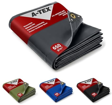 A-TEX® PVC Abdeckplane 650 g/m² (Grau, 3 x 4 m) LKW Plane mit Ösen | Verschiedene Größen und Farben wählbar | Gartenplane Bauplane Bootsplane Holzplane | wasserdicht | reißfest | uv-stabilisiert