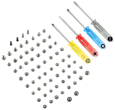 MMOBIEL Set de Vis pour iPhone 14 - Kit Complet de Remplacement des Vis - Kit de Réparation Complet Inclut des Vis de Fond à Pentalobe Noir, Argent et 4 Tournevis.