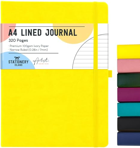 STATIONERY ISLAND A4 liniertes Notizbuch, 320 Seiten dickes liniertes Tagebuch, Hardcover mit 100 g/m² Zitrone