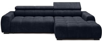 DomoHome Ecksofa Bull – Modernes stilvolles Eckcouch, Verstellbarer Sitz, Ohne Schlaffunktion, Hochwertiger Eden-Stoff, Rechts-Layout, Maße: 285x168x97 cm, Farbe: DUNKELBLAU