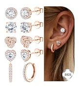 Adramata Silber 925 Damen Herren Brillante Diamant Ohrringe Set Mit Cubic Zirkonia, 14K Weißgold Creolen, Hypoallergene in Gold/Rosegold