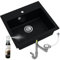 SINK QUALITY Spülbecken Schwarz Granit 56 x 51 cm - Küchenspüle mit Siphon Pop Up - Waschbecken Küche - Spülbecken für 60 cm Schrank - Einbauspüle Schwarz - Abwaschbecken Küche