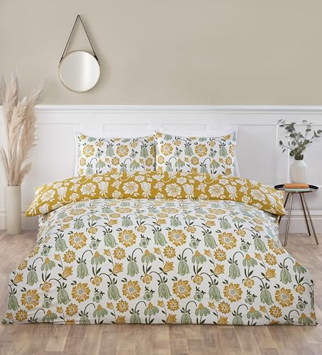 Rapport Home Victorian Bloom Floral Duvet Cover Set, King Size, Green | Microfibre, Reversible