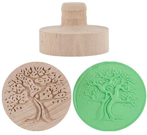 WEBEEDY 6.5cm Holz Stempel für Ton mit Baumdesign Holz Töpferwerkzeug Stempel Für Ton Runde Dekorative Briefmarken Aus Naturholz Für DIY Kreationen Tonwerkzeug