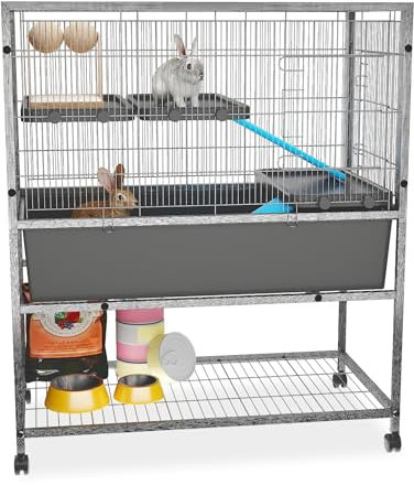 HENGMEI 1 Ebene Kaninchenstall Mobiler Haustierkäfig Gittergehege Kaninchen Kleintierstall mit Rampe Gehege Meerschweinchen Käfig Kleintierkäfig Welpengehege Hasengehege