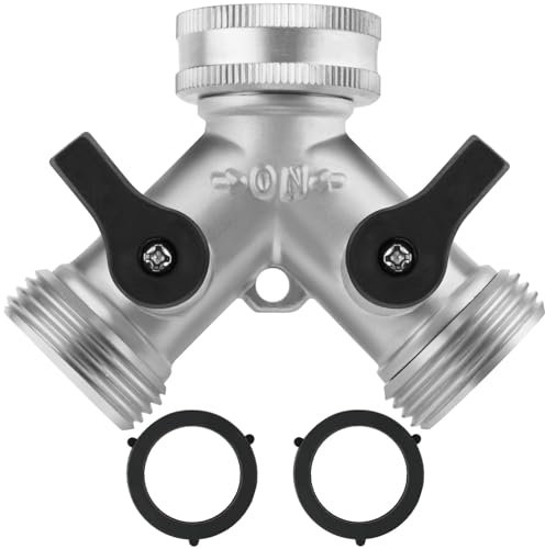 Flintronic Adaptador de Divisor de Grifo 2 Vías, Conector de Válvula en Forma de Y, Divisor de Manguera de 2 Vías para Jardín, 3/4 Estándar Europeo de 2 Vías Válvula Encendido/Apagado, Silvery