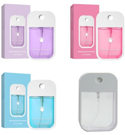 4PCS Hand Sanitizer Spray, Spray Hand Sanitiser, Travel-Friendly and Multi-flavor Set with Aloe Vera, Lavender, Strawberry, Includes Empty Bottle for Refill