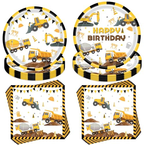 40 Stück Baustelle Partygeschirr Geburtstag Deko,Partygeschirr Kindergeburtstag,Baustelle Thema Geburtstag Party,mit Pappteller Servietten,für 10 Gäste