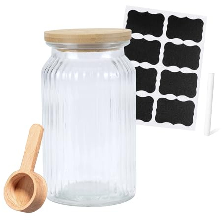 Gzsekken Bath Salt Jar Glass 1350ML/47 OZ Salt Container for Bathroom, Airtight Bath Storage Canister Jar with Scoop and Wooden Lid, Clear Bathroom Decor Accessories for Home Organisation