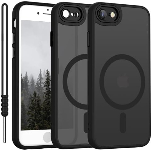 Cover Magnetica per iPhone SE 3/2 (2022/2020) Compatibile con MagSafe, Custodia per iPhone 7/8 Traslucida Opaca Case Ultra-Sottile Silicone Anti-Scivolo Resistente ai Graffi, Nero