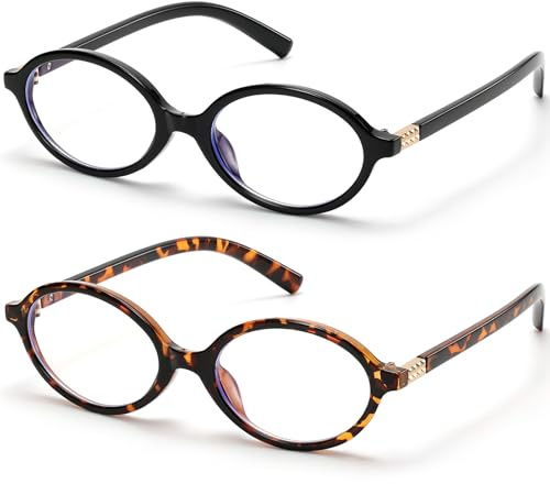 ViewJoy Ovale Retro-Blaulicht-Brille für Damen, modische Computerbrille, Blaulicht-blockierende Brille, Vintage-Rahmen, Schwarz und Schildkröte, 53-17-145