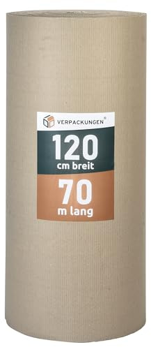 BB-Verpackungen 4x Rollenwellpappe 1,2 x 70 m Fläche 336m² (4 Rollen) - hochwertige Wellpappe Rolle für Versand und Lagerung, umweltfreundlich und recyelbar