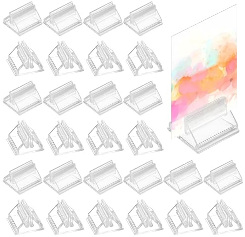IANFAN 50 Pcs Card Stands Plastic, Acrylic Card Stands Clear Table Sign Holder Place Cards Holders Table Menu Holders Clear Plastic Display Stand for Game Cards Wedding Photos Memos Pictures