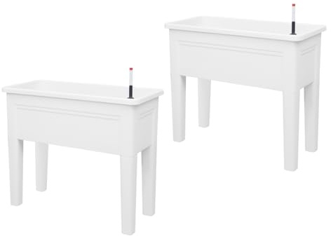 Hochbeet 2 TLG Set, Mit Wasserstandsanzeiger Aus PP Material Weiß Modern Für Balkon Garten Terrasse Blumenkasten Pflanzkasten Hochbeet Klein