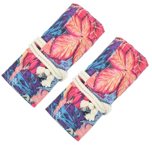 MUELODSIC 2 Stück Canvas Pencil Wrap Mäppchen mit Fächern Handgefertigtes Ahornblatt Design Robuster Leinwand Stiftehalter für Pinsel Buntstifte und Ölmalerei Tragbarer Organizer für