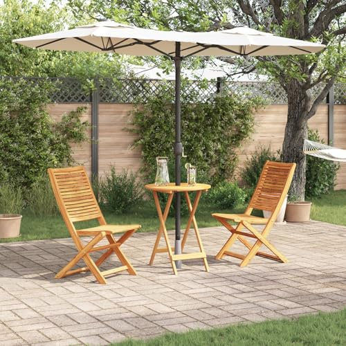 SKTQYQO 3-teiliges Bistro-Set aus massivem Akazienholz mit rundem Tisch und 2 Stühlen für den Außenbereich, ideal für Terrasse, Garten, Balkon, rustikales Design und widerstandsfähig