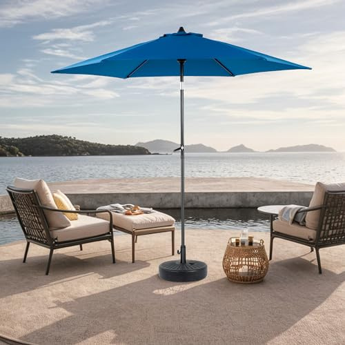 Parasol Extérieur 9 Pieds Double Face Rectangulaire Grand avec Manivelle (Bleu) (Sans Base)