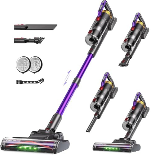 Cordless Vacuum Cleaner 48KPa/550W/65min,Stick Vacuum Cleaner with Anti-Tangle Brush for Home Use,LED Display,Powerful Self-Standing Stick Vacuum,Ultra Quiet,for Carpets,Hard Floors,and Pet Hair,UV2