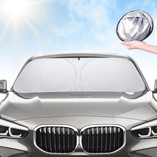 Parasol Coche Delantero 142x80cm,Parasol Coche Parabrisas Universal Plegable a Los Rayos UV y contra el Calor,Ideal para Verano,Compatible con La Mayoría de Turismos,SUV y Furgonetas