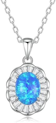 Ayoiow 18K Weißgold Gold Kette Schmuck Vintage Ovalanhänger mit Opal und Moissanit für Damen, Halskette Damen Gold 18 Karat für Freundin