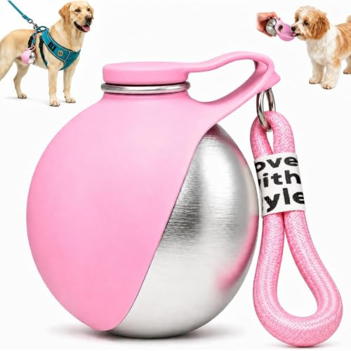 2 in 1 Portable Dog Water Bottle for Travel, Stainless Steel Bottle & Silicone Bowl,Leak Proof & Compact Dog Travel Water Bottle, Ideal for Walking Hiking Small Dog（10oz/285ml）