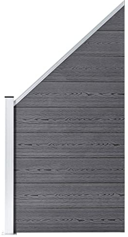 WPC Zaun-Set 1 Quadrat + 1 Schräge 273x186 cm Grau, WPC Sichtschutzzaun mit 18 Platten, 3 Pfosten und 2 Aluminiumstangen für Garten oder Hof