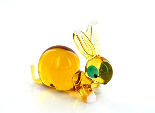Hase aus Glas Gelb Braun- Figur braunes Häschen - Glasfigur Glastier Vitrine Deko