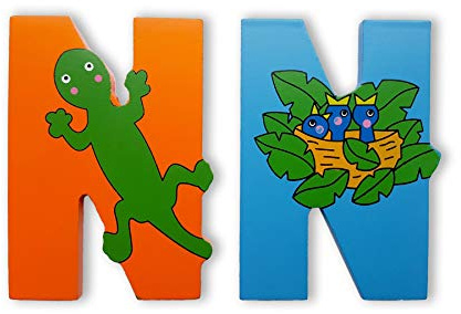 Vinsani Wooden Letters, ABC Alphabet Learning Toys, Self Adhesive, (N) | Preschool Educational Gift Toys for Toddlers, Personalised Colorful Jungle Animals Uppercase Letters Game, 8-10cm