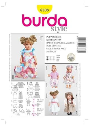 Burda 8308 Schnittmuster Puppenkleider Kleid Hose (Puppen, Gr, M - L) Level 2 leicht