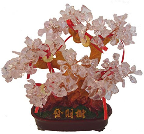 Rose Quartz Tree with Chinese Coins
