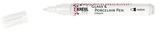 KREUL 16460 - Glass & Porcelain Pen Classic medium, weiß, formstabile Spitze, Strichstärke ca. 2 - 4 mm, deckender Porzellanmalstift auf Wasserbasis, brillante, lichtbeständige Farbe