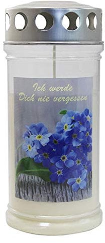 Grabkerze - Grablicht - Motivkerze - Gedenkkerze -Motiv Vergissmeinnicht Dauerbrenner 70-90 Std.