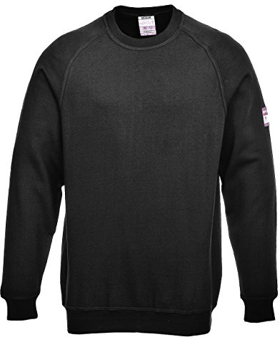 Portwest FR12 Modaflame Knit FR Sweatshirt Flame Resistant Long Sleeve ESD | Black, X Large, EN 61482-1-2 Class 1, EN ISO 11612, UPF 50+, 39% Cotton, Machine Washable, Ribbed Cuffs, Crew Neck, Durable