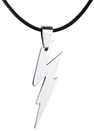 Blitz Halskette aus Edelstahl mit schwarzem PU Band oder silberner Legierung Kette (mit schwarzem PU Band)